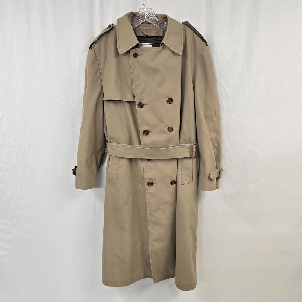 Vintage London Fog Wamsutta Mens Trench Coat 46R Beige Double Breasted Liner USA